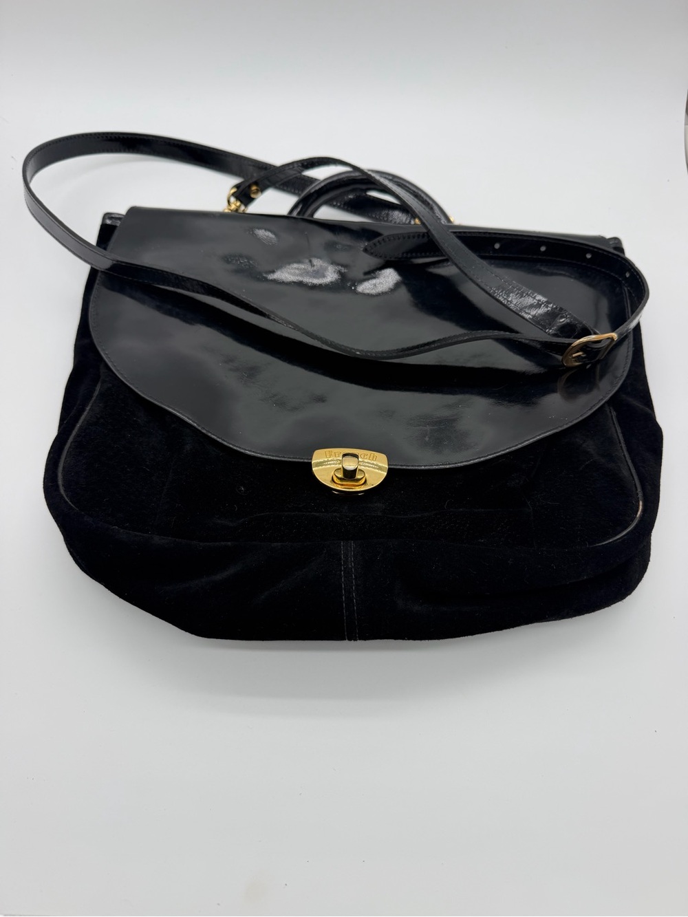 Classic Black Leather & Suede Shoulder Bag